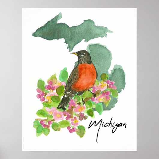 Michigan State Amerikaanse Roodborstappelbloesem Poster (Voorkant)
