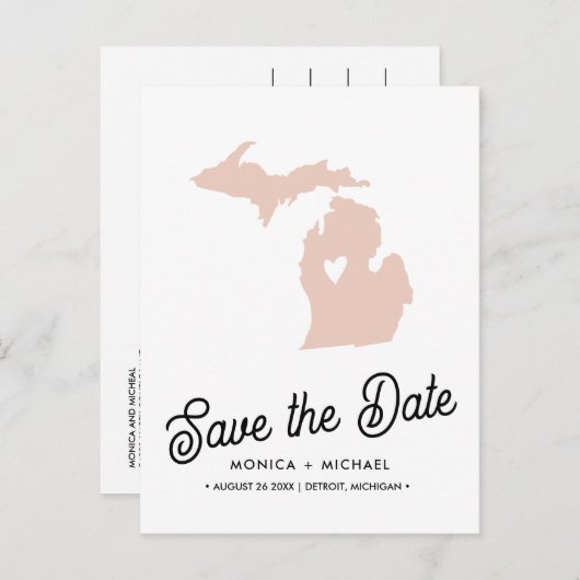 MICHIGAN State Destination Weddenschap IEDERE KLEU Aankondigingskaart (Voorkant / Achterkant)
