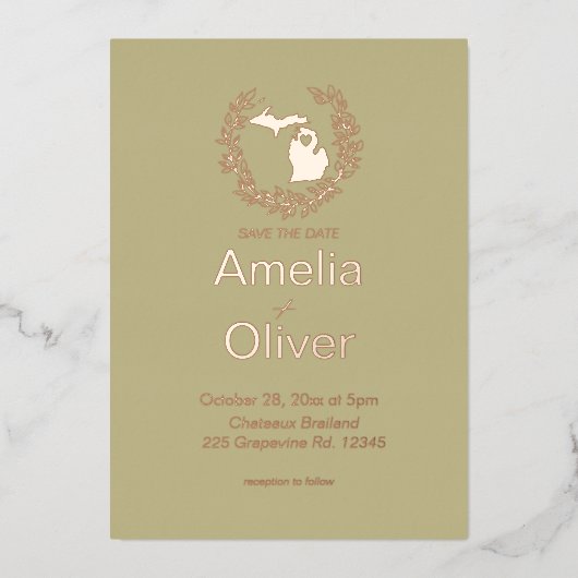 Michigan State Destination Wedding Folie Uitnodiging (Voorkant)