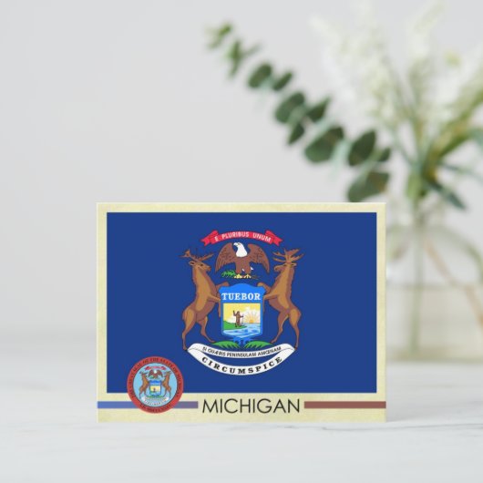 Michigan State Flag and Seal Briefkaart (Staand voorkant)