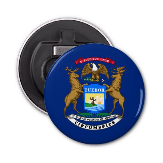Michigan State Flag Button Flesopener (Voorkant)