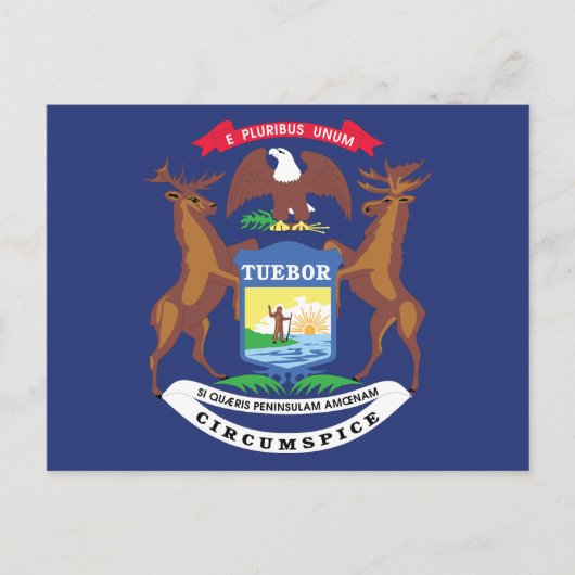 Michigan State Flag Great Lakes State Seal Moose Briefkaart (Voorkant)