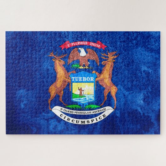 Michigan State Flag Grunge Legpuzzel (Horizontaal)