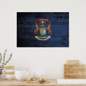 Michigan State Flag op Old Wood Grain Poster (Keuken)