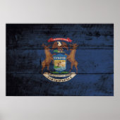 Michigan State Flag op Old Wood Grain Poster (Voorkant)