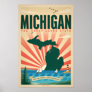 Michigan State Illustratie Reis Kunst Vintage Poster