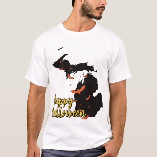 Michigan State Kaart Happy Halloween Vleermuizen T-shirt (Voorkant)
