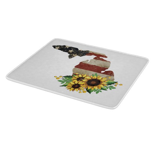 Michigan State Map Amerikaanse vlag Zonnebloemglas Snijplank (Hoek)