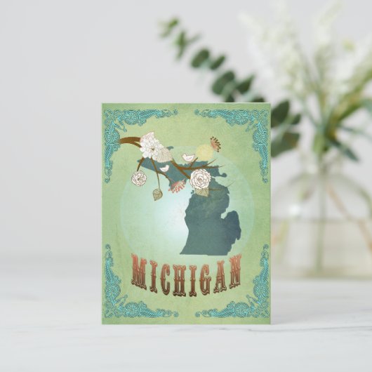 Michigan State Map - Groen Briefkaart (Staand voorkant)