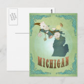 Michigan State Map - Groen Briefkaart (Voorkant / Achterkant)