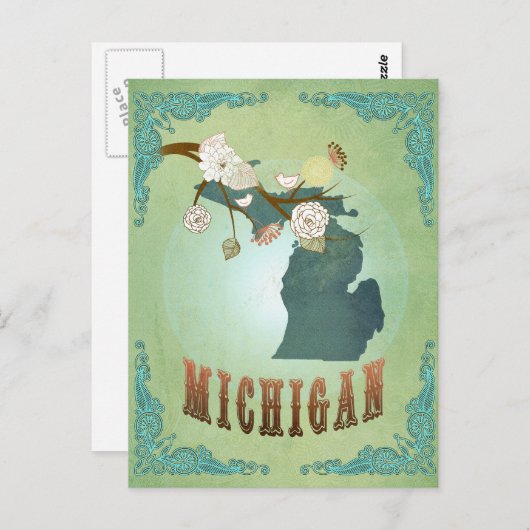 Michigan State Map - Groen Briefkaart (Voorkant / Achterkant)
