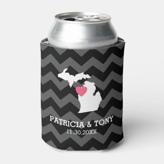 Michigan State Map met Custom Love Heart en Name Blikjeskoeler (Blikje Voorkant)