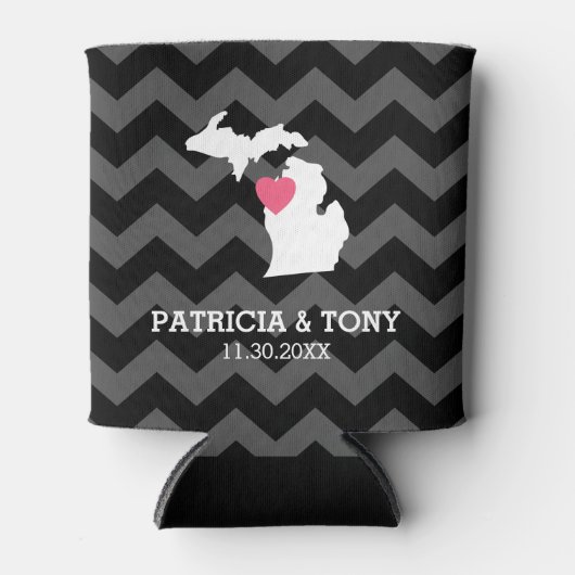Michigan State Map met Custom Love Heart en Name Blikjeskoeler (Voorkant)