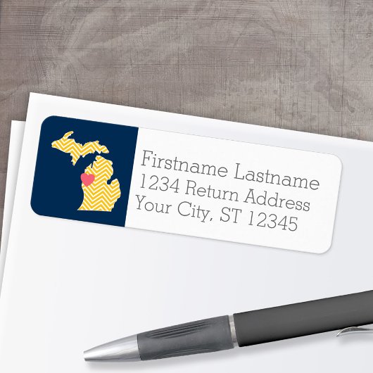 Michigan State Map met Custom Love Heart en Name Etiket