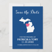 Michigan State Map met Custom Love Heart en Name Save The Date (Voorkant)