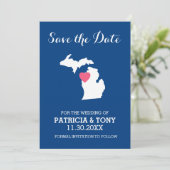 Michigan State Map met Custom Love Heart en Name Save The Date (Staand voorkant)