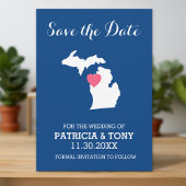 Michigan State Map met Custom Love Heart en Name Save The Date