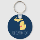 Michigan State Map met Custom Love Heart en Name Sleutelhanger (Voorkant)