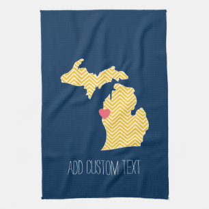 Michigan State Map met Custom Love Heart en Name Theedoek