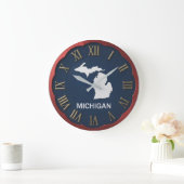 Michigan State Map Scalloped Red Bezel Grote Klok (Huis)