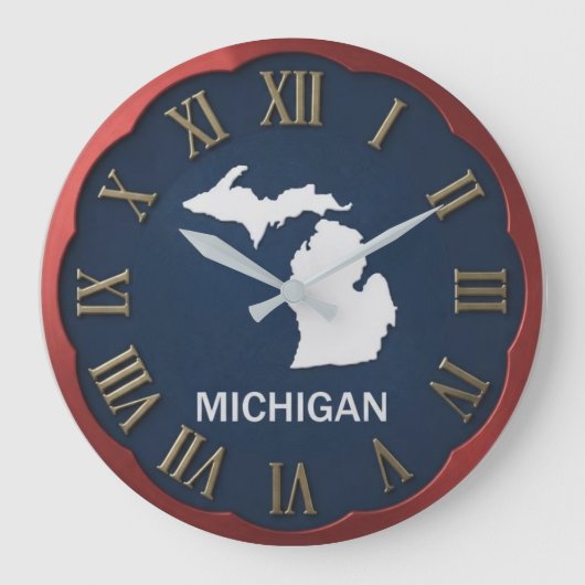 Michigan State Map Scalloped Red Bezel Grote Klok (Voorkant)