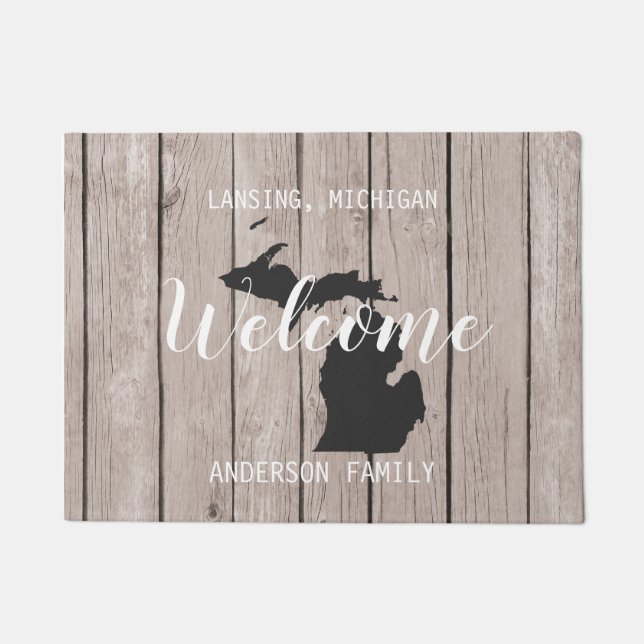 Michigan State Personalized Welcome Wood Kijk uit Deurmat (Voorkant)