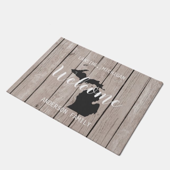 Michigan State Personalized Welcome Wood Kijk uit Deurmat (Schuin)
