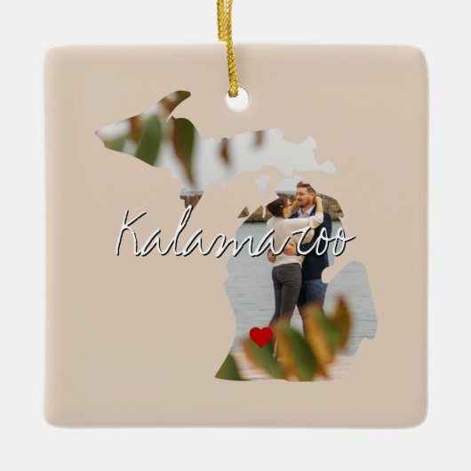 Michigan State Photo insert and town name Keramisch Ornament (Voorkant)