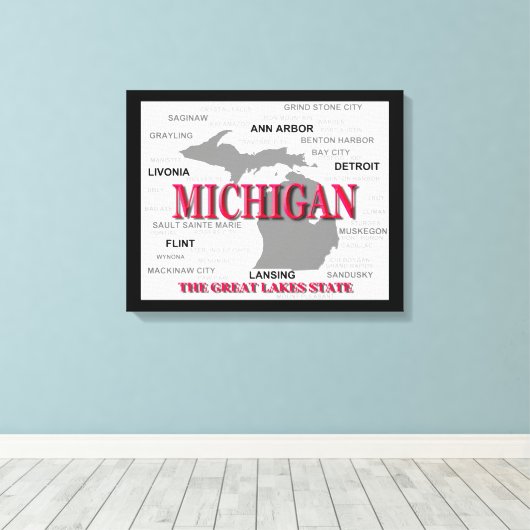 Michigan State Pride Map Silhouette Canvas Afdruk (Insitu (Houten vloer))