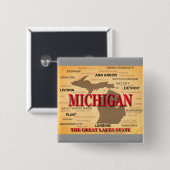 Michigan State Pride Map Silhouette Vierkante Button 5,1 Cm (Voorkant /achterkant)