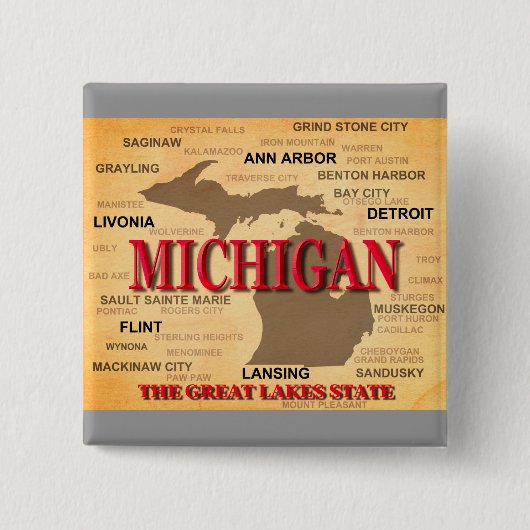 Michigan State Pride Map Silhouette Vierkante Button 5,1 Cm (Voorkant)