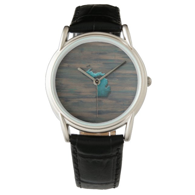 Michigan State Shape Blauwgroen Horloge (Voorkant)