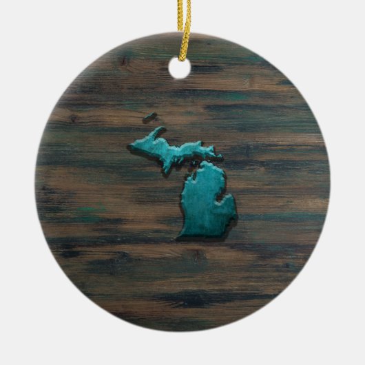 Michigan State Shape Blauwgroen Keramisch Ornament (Voorkant)