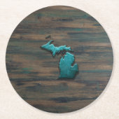 Michigan State Shape Blauwgroen Ronde Kartonnen Onderzetter (Voorkant)