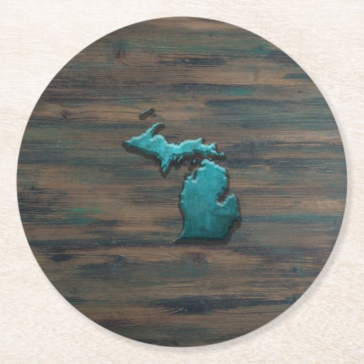 Michigan State Shape Blauwgroen Ronde Kartonnen Onderzetter (Voorkant)