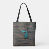 Michigan State Shape Blauwgroen Tote Bag (Achterkant)