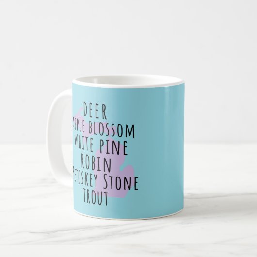 Michigan State Symbols Simple Text Coffee Mug Koffiemok (Voorkant links)