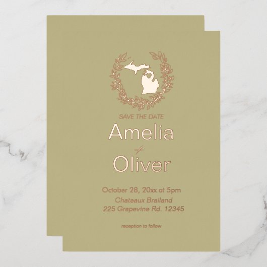 Michigan State Trouwlocatie   Folie Uitnodiging (Voorkant / Achterkant)