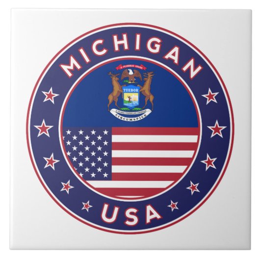 Michigan sticker, telefooncel, tas, klok tegeltje (Voorkant)