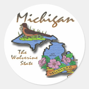 Michigan The Wolverine State Robin Apple Ronde Sticker