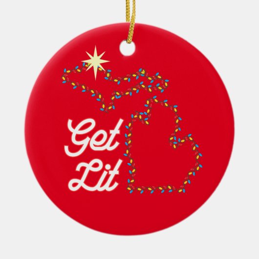 Michigan Theme Ornament met grappig GET LIT (Voorkant)