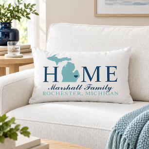 Michigan Thuis Aqua Marine Gezin Monogram Kussen