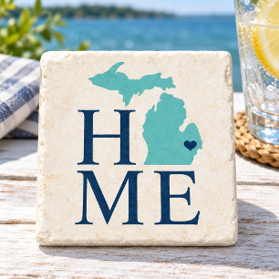 Michigan Thuis Aqua Navy Blauwe Aangepaste Stad Ha Stenen Onderzetter