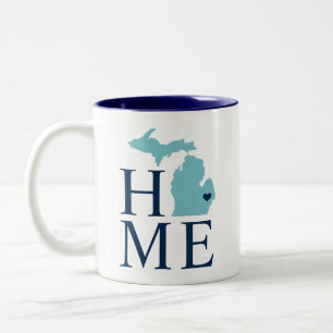 Michigan Thuis Aqua Navy Blauwe Aangepaste Stad Ha Tweekleurige Koffiemok