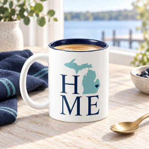 Michigan Thuis Aqua Navy Blauwe Aangepaste Stad Ha Tweekleurige Koffiemok