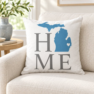 Michigan Thuis Blauwe Staat Grijze Tekst Kussen