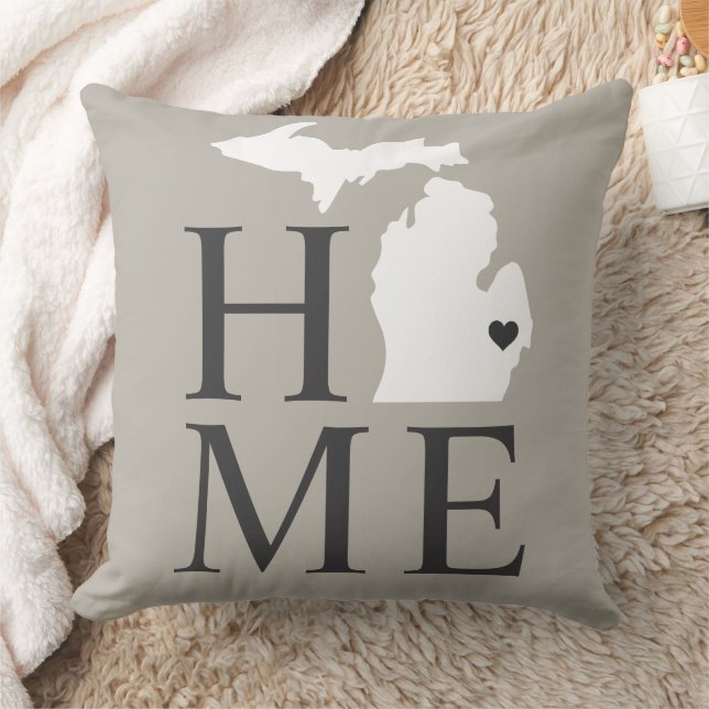 Michigan Thuis Grijs Witte Staat Hart Kussen (Deken)