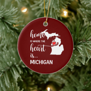 Michigan thuis is waar het hart ligt keramisch ornament