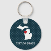 Michigan Thuis Staat Stad Kaart - Aangepast Hart Sleutelhanger (Voorkant)
