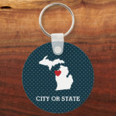 Michigan Thuis Staat Stad Kaart - Aangepast Hart Sleutelhanger (Voorkant)